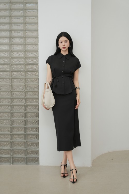Sixdo Black Silk Shirt
